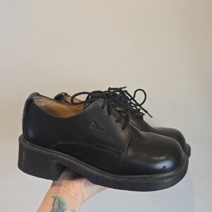 Vintage 90s Dr.Martens Oxford Black Leather Lace-Up Shoes Made In England
